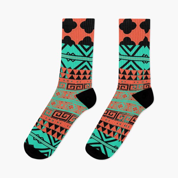 Item preview, Coral and Turquoise Ethnic Aztec Pattern designed and sold by SOCKSbySBD.