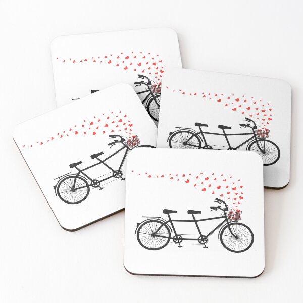 Item preview, tandem bicycle and flying red hearts for Valentine's day, wedding invitation designed and sold by beakraus.
