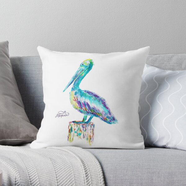 Pelican watercolor Throw Pillow