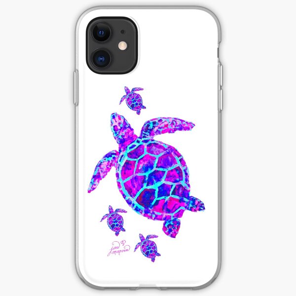 Sea Turtle with babies pink and blue iPhone Soft Case