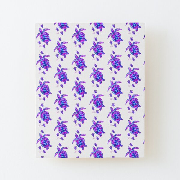 Sea Turtle with babies pink and blue Wood Mounted Print