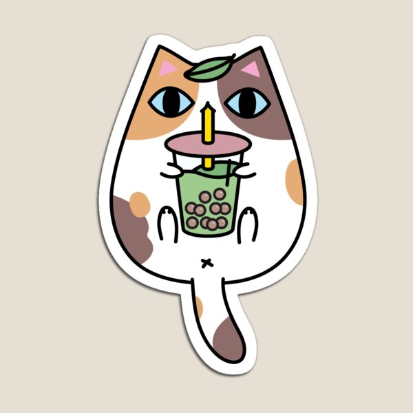 Calico Cat with Boba Tea  Magnet