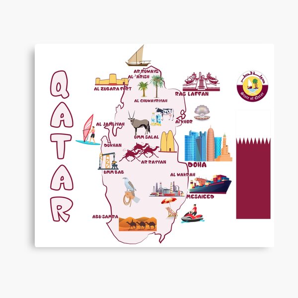 Item preview, Qatar Map  tourist attractions cities flag and State of Qatar Logo designed and sold by mashmosh.