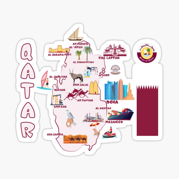 Item preview, Qatar Map  tourist attractions cities flag and State of Qatar Logo designed and sold by mashmosh.