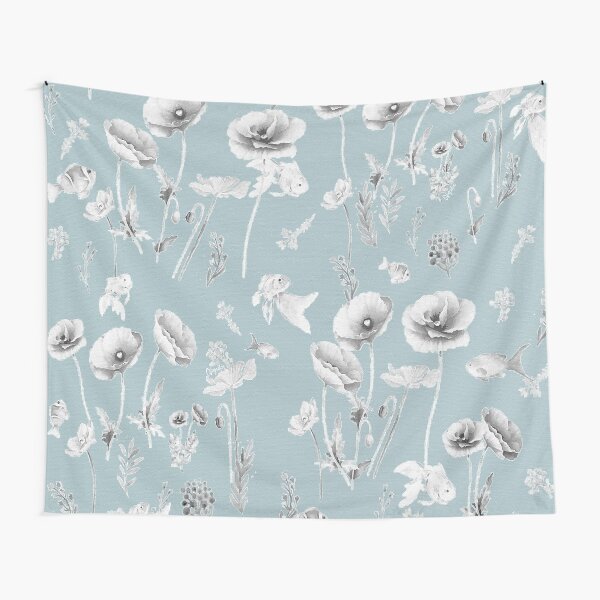 Fishes & Garden-Powder Blue Tapestry