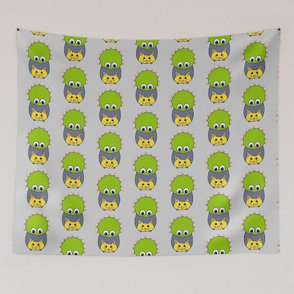 Item preview, Cute Cactus Design #355: Spiky Cactus In Cute Cat Pot designed and sold by DreamCactus.