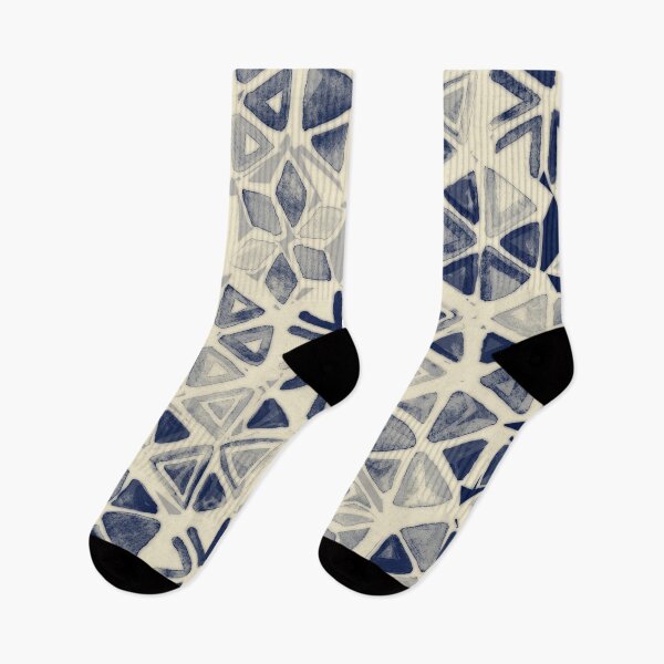 Item preview, Hand Painted Triangle & Honeycomb Ink Pattern - indigo & cream designed and sold by micklyn.