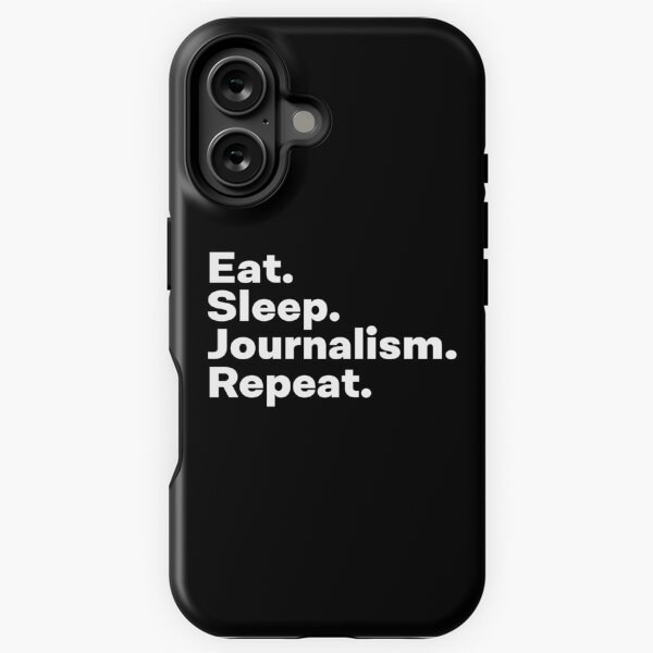 Vista previa del artículo con la obra «Eat Sleep Periodism Repeat», diseñado y vendido por teesaurus.