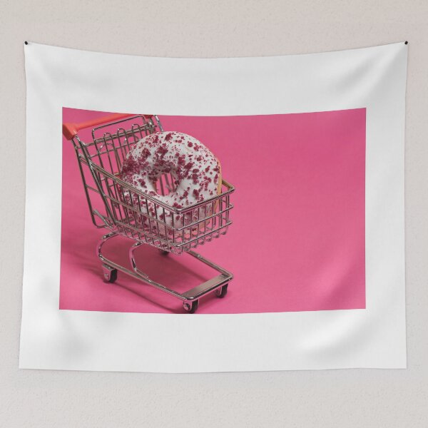 Item preview, Macro shoot of white donut in shopping trolley over pink background designed and sold by anytka.
