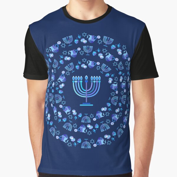 Item preview, Menorah Jewish Holiday Hanukkah Party Navy Blue hanukkiah Mandala designed and sold by sofiartmedia.