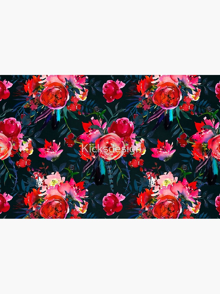 Neon pink fuschia black watercolor modern floral by Kicksdesign