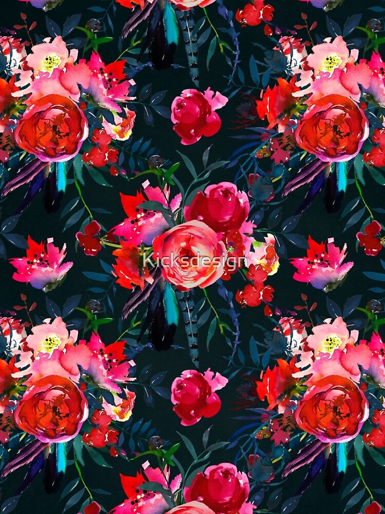 Neon pink fuschia black watercolor modern floral by Kicksdesign