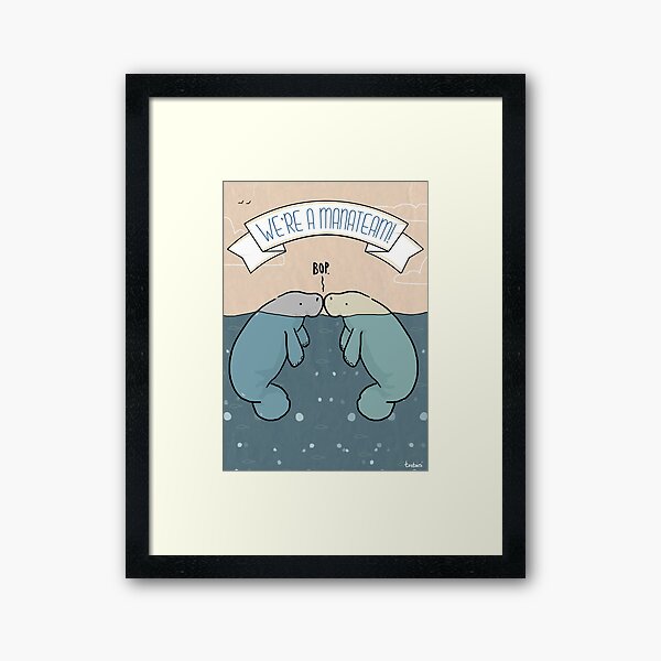 We're a manateam! manatee love and friendship illustration Framed Art Print