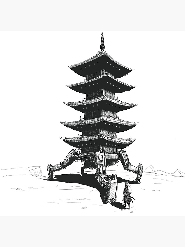 Steampunk Samurai Japanese Temple Art Board Print By Chanskee Redbubble