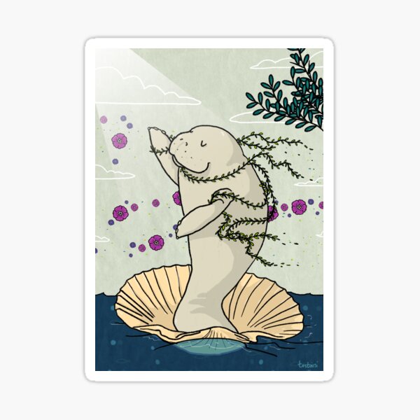 Botticelli's Venus manatee self-care funny illustration Sticker