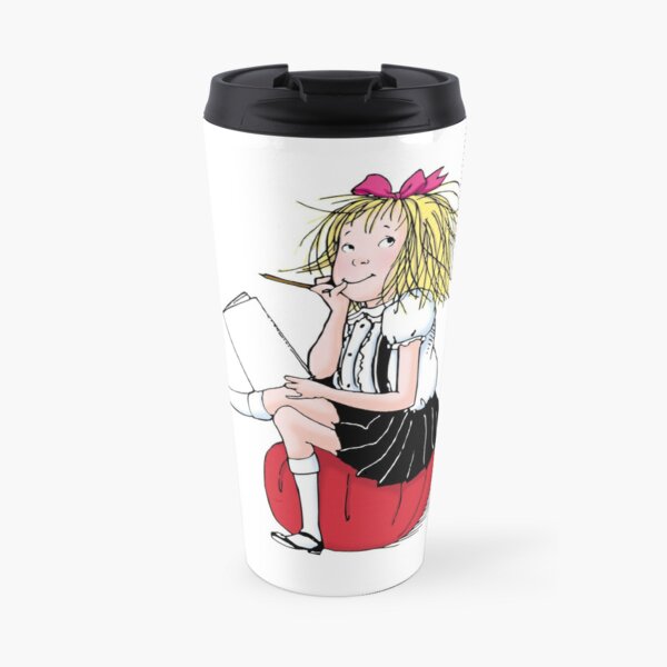 Eloise thinking about what to write Travel Coffee Mug