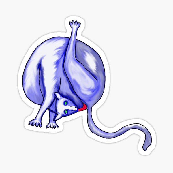 Blue cat licking butt Sticker