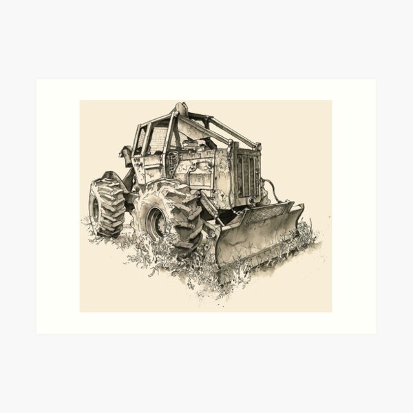 Log Tractor - Ink Art Print