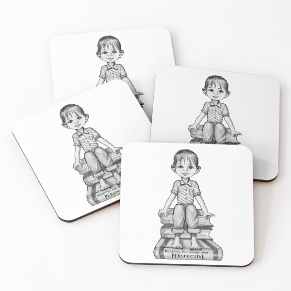Item preview, Reading Books Can Change Your Perspective, Pencil Art, Boy on Book Stack designed and sold by JoyfulWhimsy.
