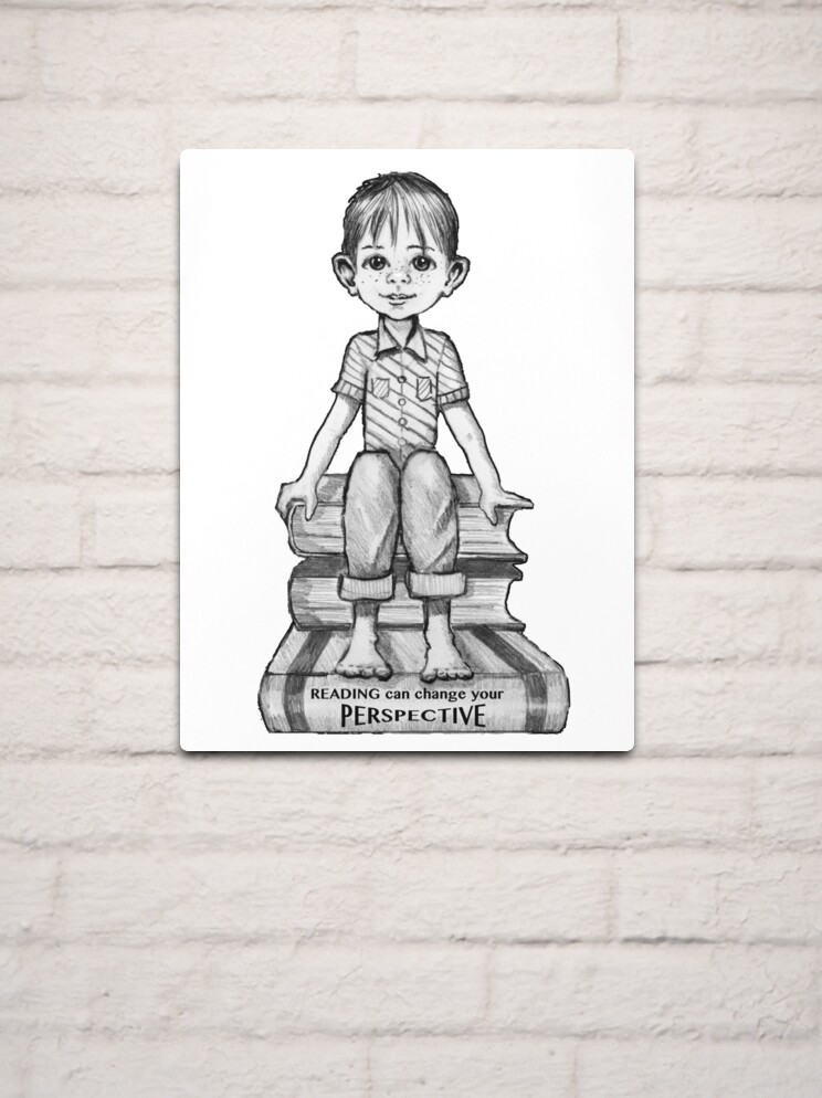 Cute Little Girl Standing on Stack of Books Pencil Drawing Art Print for  Sale by Joyce Geleynse