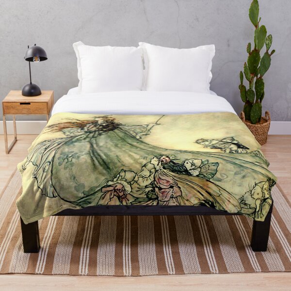 “Queen of the Fairies” Watercolor by Arthur Rackham Throw Blanket