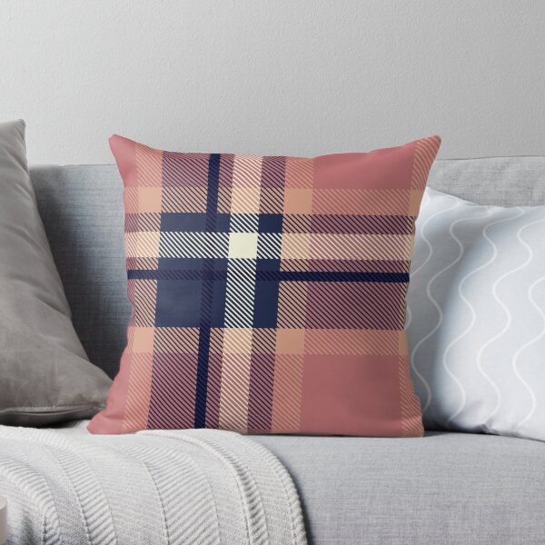 Old Rose Blue Plaid Throw Pillow