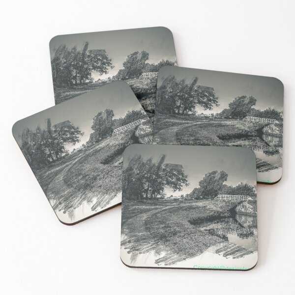 Item preview, Canal and bridge in black and white  designed and sold by designbywhacky.