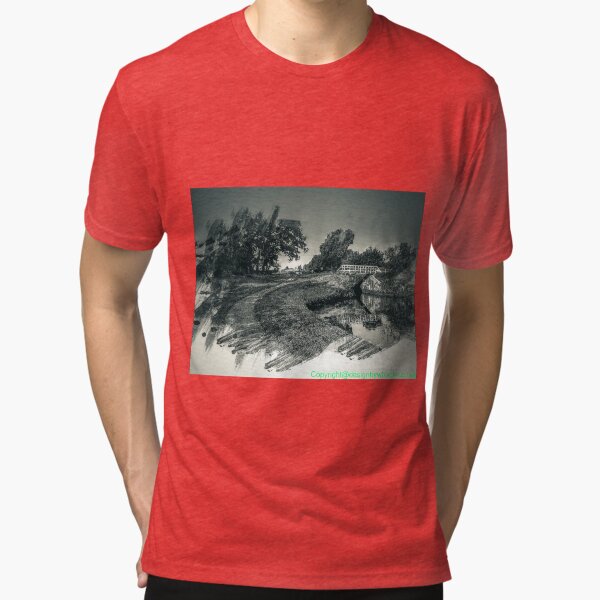 Canal and bridge in black and white Tri-blend T-Shirt