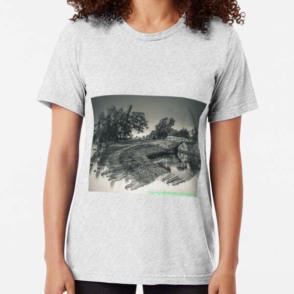 Canal and bridge in black and white Tri-blend T-Shirt