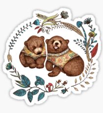 Whimsical Bear Pair with Fantasy Flora Sticker