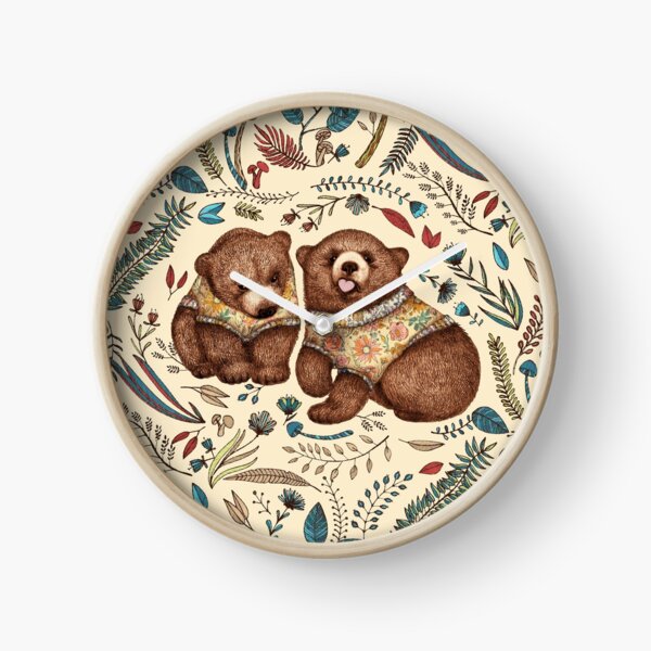 Whimsical Bear Pair with Fantasy Flora Clock