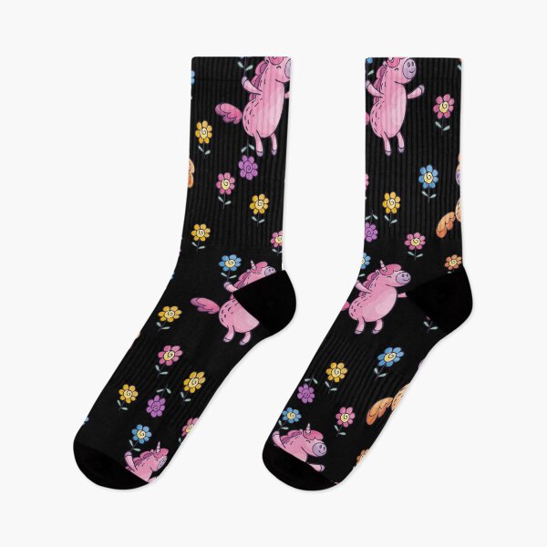 Item preview, Cute Unicorn Pattern in Pinks and Purples with Flowers designed and sold by SOCKSbySBD.