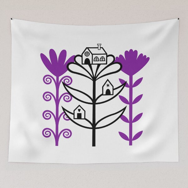 Item preview, Lovely Folktale Homes Sitting on Flowers Digital Illustration (black and purple) designed and sold by wariana.