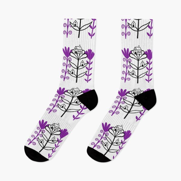 Item preview, Lovely Folktale Homes Sitting on Flowers Digital Illustration (black and purple) designed and sold by wariana.