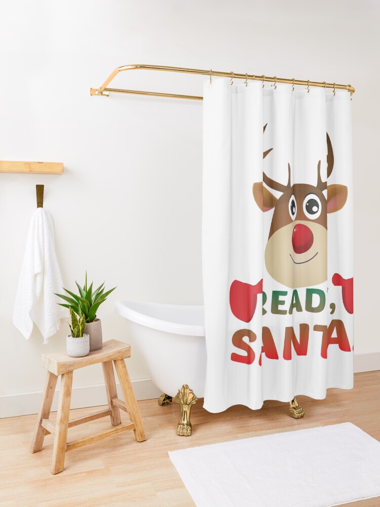 Alternate view of Christmas Rudolph, Ready Santa, Reindeer Gift. Shower Curtain