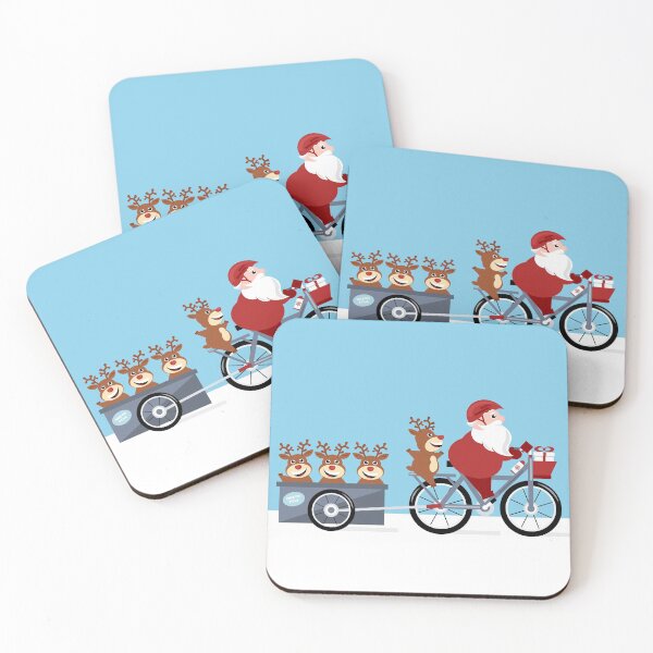 Item preview, Santa Claus  riding a bike with reindeer in a trailer designed and sold by SooperYela.