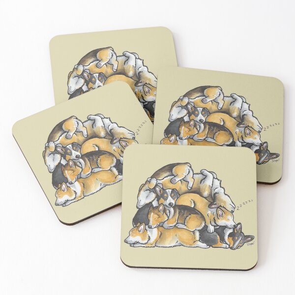 Item preview, Sleeping pile of Corgi dogs designed and sold by animalartbyjess.