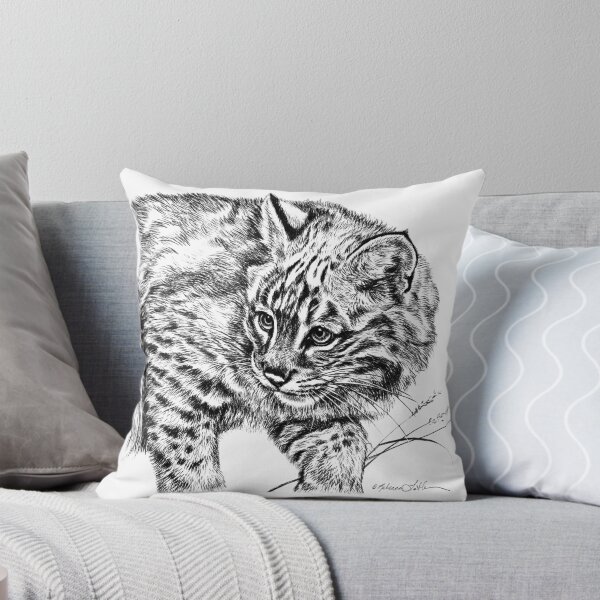 Aperçu de l'œuvre Curious Bobcat Profile Portrait Noir et Blanc créée et vendue par Rebecca Latham.