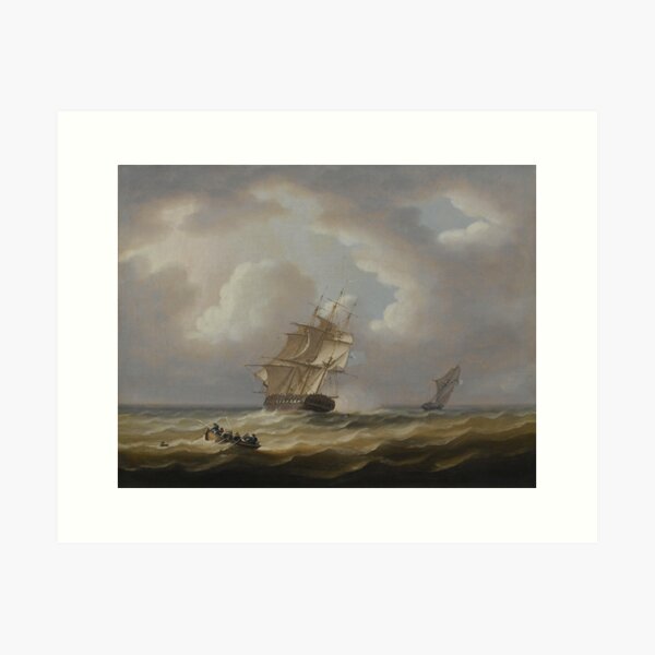 Item preview, A British Frigate Hove-To With Her Jollyboat - Thomas Buttersworth designed and sold by warishellstore.