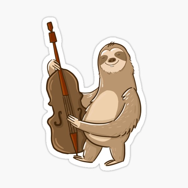 Sloth Playing Double Bass Upright Bass Cello Jazz Musician Gift Sticker