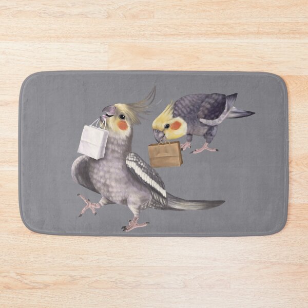 Item preview, Cockatiel birds couple with shopping bags designed and sold by Mehu.