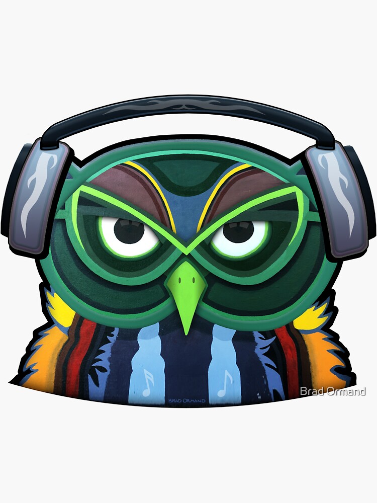 Green Owl with Headphones by BradOrmand