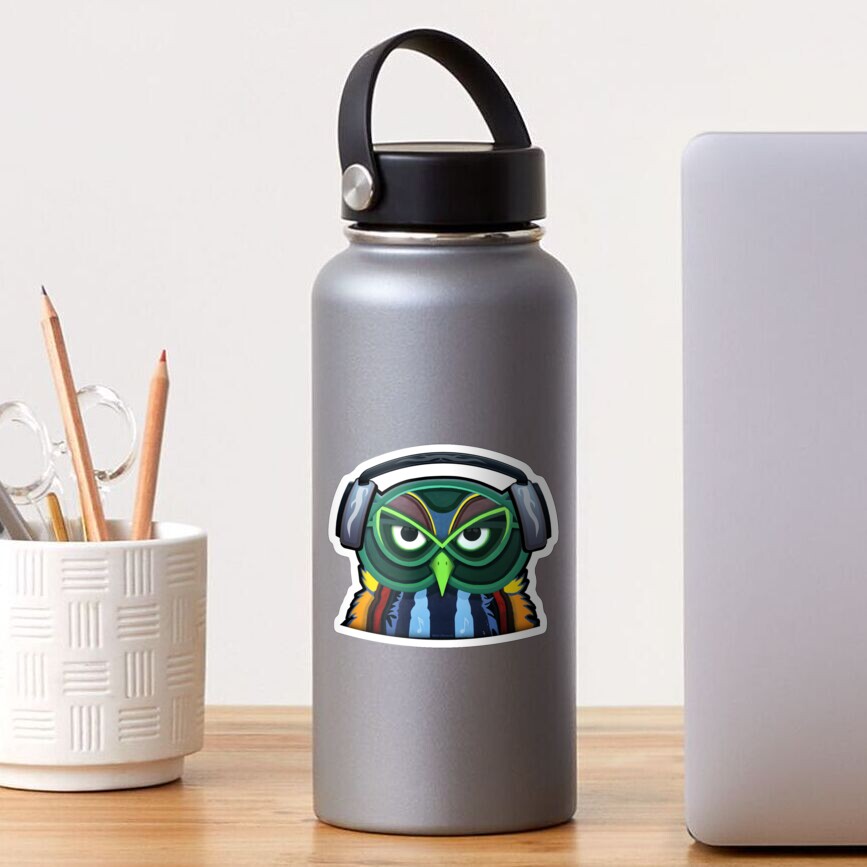 Green Owl with Headphones Sticker