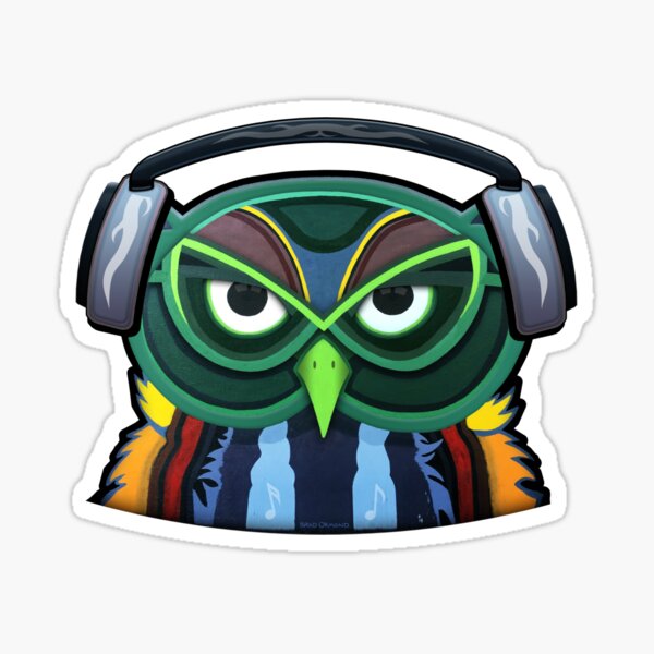 Green Owl with Headphones Sticker