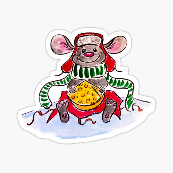Item preview, Merry Christmas and Happy New Year Mouse with a piece of cheese designed and sold by ladyshekk.