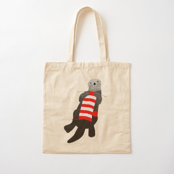 Knitting sea otter Cotton Tote Bag