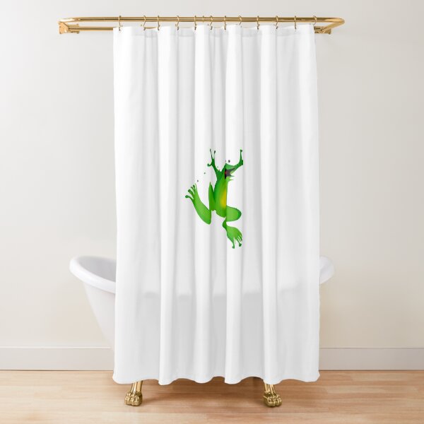 funny jumping green frog  Shower Curtain