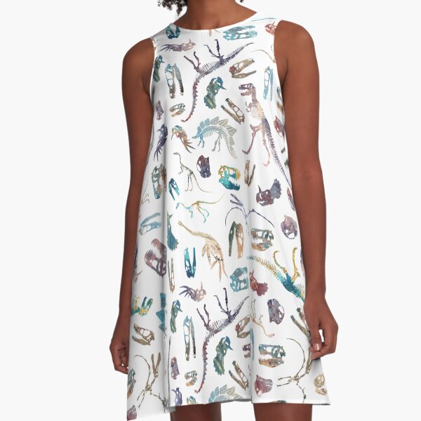 Dinosaurs (White) A-Line Dress