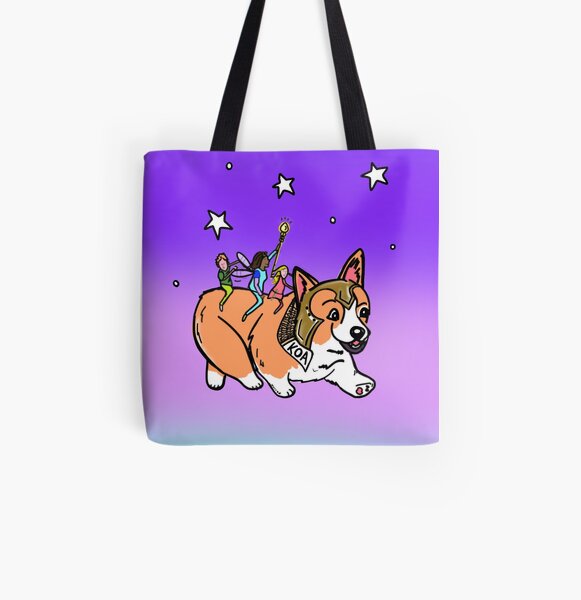 Magical Corgi running with fairies on his back All Over Print Tote Bag