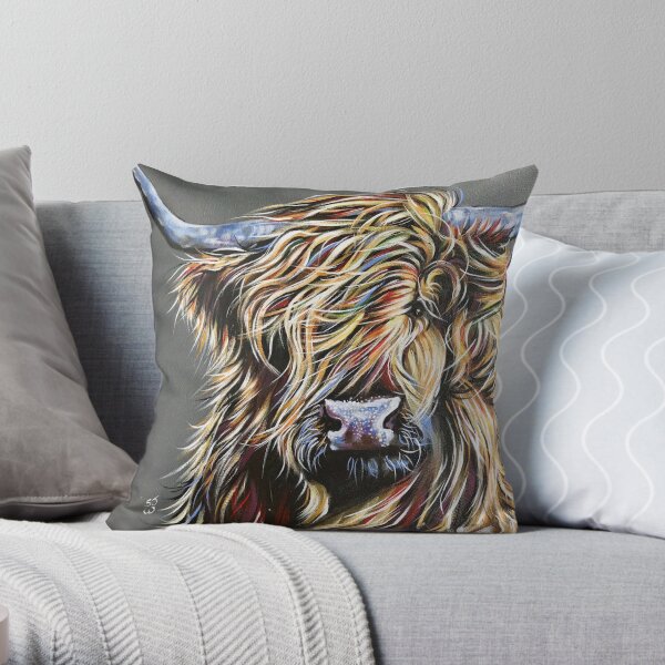 Beau the Colourful Highland Cow Throw Pillow